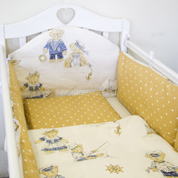 Комплект в кроватку ByTwinz с бортиками-подушками 6 предметов Мишки Бежевые