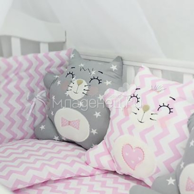 Комплект в кроватку ByTwinz Котики с игрушками Розово-серый 0