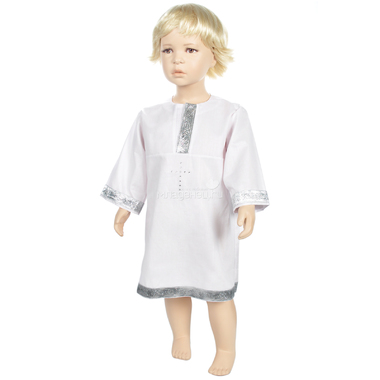 Рубашка крестильная Маргарита для мальчика, с серебряной отделкой Размер 68 0