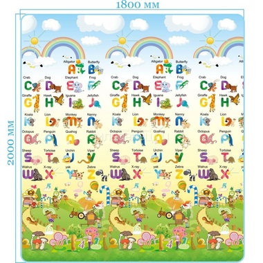 Детский развивающий коврик Mambobaby двухсторонний Совята+Английский алфавит 200х180х1см 3
