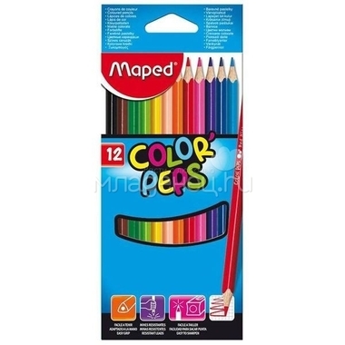 Карандаши цветные MAPED COLOR PEPS 12 цветов ударопрочный грифель 0