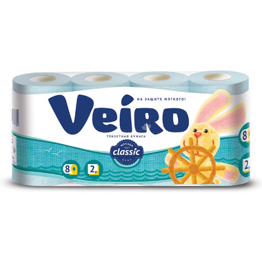 Туалетная бумага Veiro Classic  2-х слойная Голубая 8шт 0
