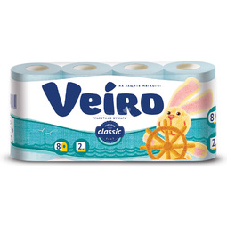 Туалетная бумага Veiro Classic  2-х слойная Голубая 8шт