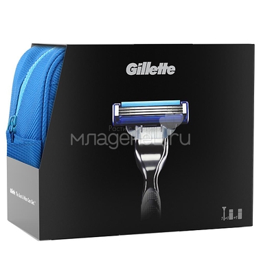 Подарочный набор Gillette Mach3 Бритва с 1 кассетой + гель для бритья 75 мл + бальз после бритья увлажняющий 50 мл + чехол 1