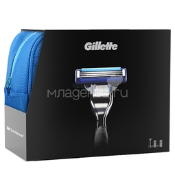 Подарочный набор Gillette Mach3 Бритва с 1 кассетой + гель для бритья 75 мл + бальз после бритья увлажняющий 50 мл + чехол