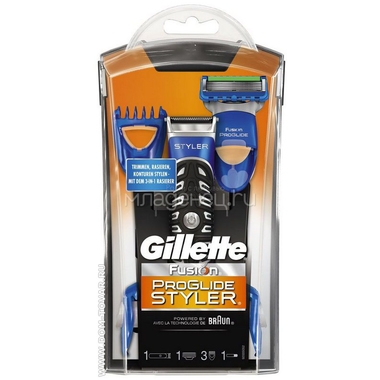 Стайлер Gillette Fusion Proglide входит 1 сменная кассета + 3 насадки для моделирования бороды и усов 0