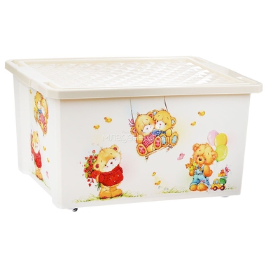 Ящик для хранения игрушек Little Angel X-Box Bears 57л на колесах Слоновая кость 1