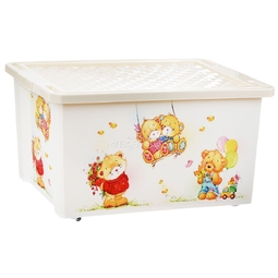 Ящик для хранения игрушек Little Angel X-Box Bears 57л на колесах Слоновая кость