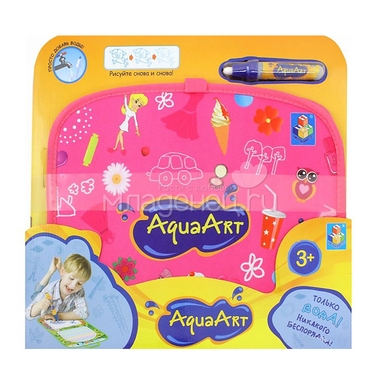Коврик для рисования 1toy AquaArt 47х30см С водным маркером, розовый, чемоданчик 2