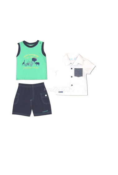 Комплект WWW "Safari": майка, рубашка и шорты, цвет - зеленый  0