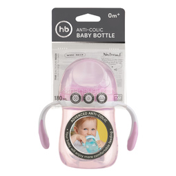 Бутылочка Happy Baby С ручками и  антиколиковой силиконовой соской 180 мл (с 0 мес) фиолетовая