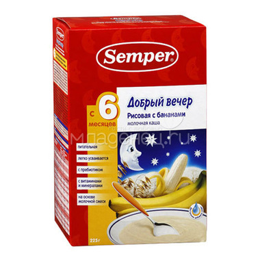 Каша Semper Добрый вечер молочная 225 гр Рисовая с бананами (с 6 мес) 0