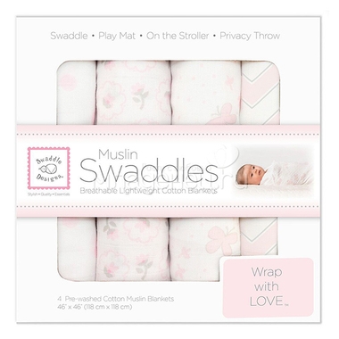 Набор муслиновых пеленок SwaddleDesigns 4 штуки Pink Butterfly 0