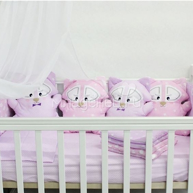 Комплект в кроватку ByTwinz Еноты с игрушками Розово-сиреневый 1