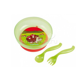 Набор посуды Canpol Babies Миска ложка вилка зеленая (с 9 мес)
