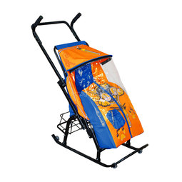 Санки-коляска Снегурочка 42-Р Котенок с корзинкой Синие с оранжевым