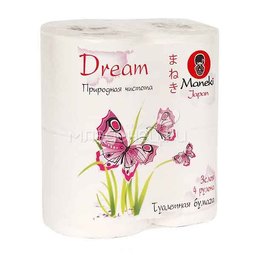 Туалетная бумага Maneki Dream 3 слоя 3 слоя (4 рулона в упаковке) с розовым тиснением 23 м