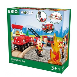 Игровой набор BRIO Железная дорога Пожарная станция, свет ,звук, 18 предметов