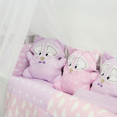 Комплект в кроватку ByTwinz Еноты с игрушками Розово-сиреневый 0
