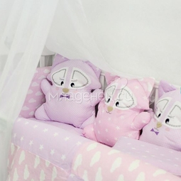 Комплект в кроватку ByTwinz Еноты с игрушками Розово-сиреневый