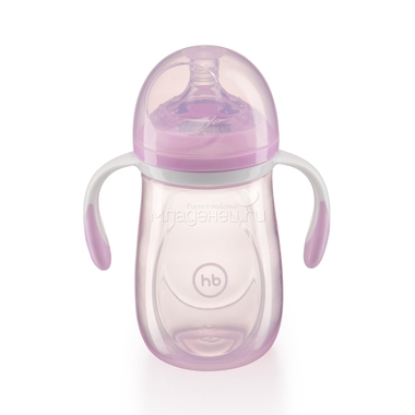Бутылочка Happy Baby C ручками и  антиколиковой силиконовой соской 300 мл (с 0 мес) фиолетовая 0