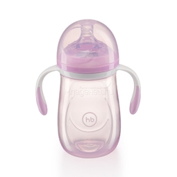 Бутылочка Happy Baby C ручками и  антиколиковой силиконовой соской 300 мл (с 0 мес) фиолетовая