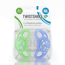 Пустышка Twistshake 2 шт (с 6 мес) сине-зелёная
