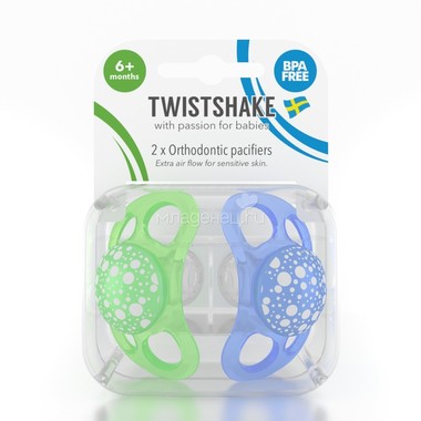 Пустышка Twistshake 2 шт (с 6 мес) сине-зелёная 2