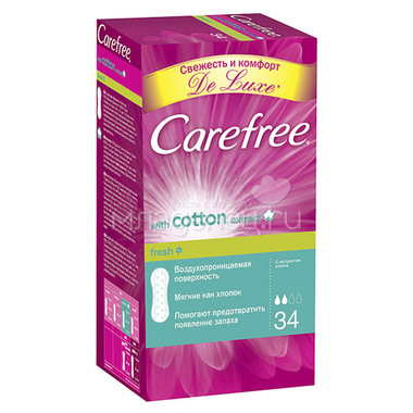 Прокладки гигиенические Carefree Cotton Fresh ежедневные Экстракт хлопка ароматизированные 34шт 0