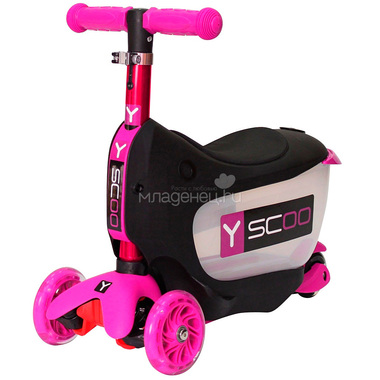 Каталка-самокат 3в1 Y-SCOO Mini Jump&Go со светящими колесами Pink 1