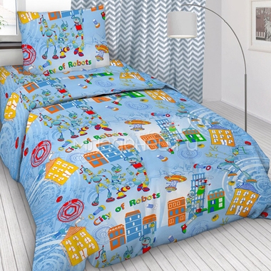 Комплект постельного белья детский Letto с наволочкой 50х70 Робогород голубой 0