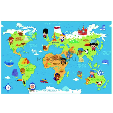 Детский развивающий коврик-пазл Mambobaby Карта мира 180х120х2 0