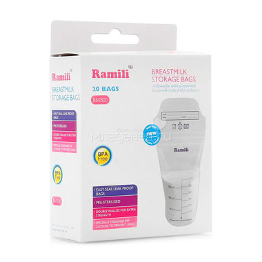 Пакеты для заморозки грудного молока Ramili стерильные 150 мл (20 шт) 0