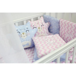 Комплект в кроватку ByTwinz Котики с игрушками Розово-голубой