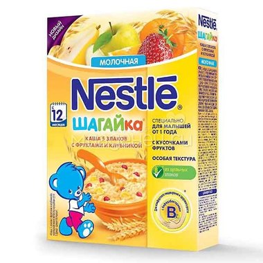 Каша Nestle Шагайка молочная 200 гр 5 злаков с фруктами и клубникой (с 12 мес) 0