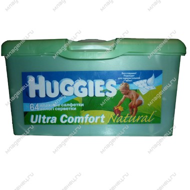 Салфетки влажные Huggies  Ultra Сomfort Natural без отдушки (контейнер) 64 шт 0