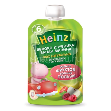 Пюре Heinz фруктовое (пауч) 100 гр Яблоко клубника банан малина (с 6 мес) 0