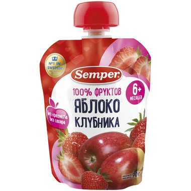 Пюре Semper фруктовое 90 гр Яблоко и клубника с витамином С (с 6 мес) 0