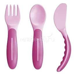 Набор MAM столовых приборов С 6 мес (вилка,ложка,нож) розовый