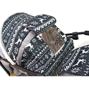 Санки-коляска SNOW GALAXY LUXE на больших мягких колесах сумка муфта Полярная ночь Олени Черные 10