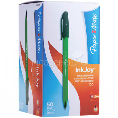 Ручка шариковая PAPER MATE INKJOY 100 с колпачком Зеленая 1 мм 1