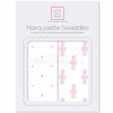 Наборы пеленок SwaddleDesigns Marquisette 2-Pack Pstl Pink Little Bunnie & Dottie Heart 0