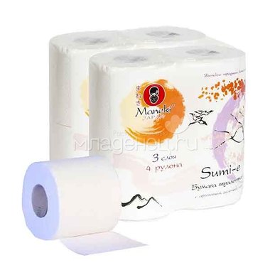 Туалетная бумага Maneki Sumi-e 3 слоя 3 слоя (4 рулона в упаковке) белая с тиснением аромат Зеленого чая 25 м 0