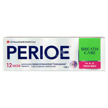 Зубная паста Perioe с тройной системой контроля свежего дыхания Breath care максимально свежая мята 100 г 0