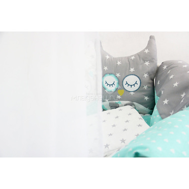Комплект постельного белья ByTwinz для круглой кроватки с игрушками Совушка мята 3