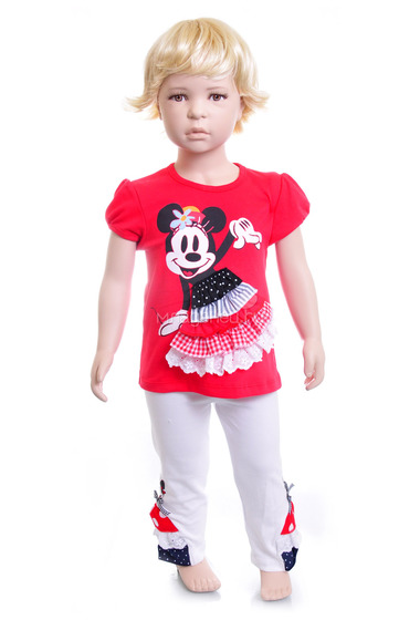 Комплект Дисней Минни футболка с коротким рукавом, штанишки белые, для девочки, красный  0