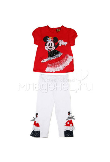 Комплект Дисней Минни футболка с коротким рукавом, штанишки белые, для девочки, красный  2