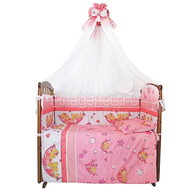 Комплект в кроватку Ангелочки Мишки в гамачке комбинированный из 7 предметов Розовый 0