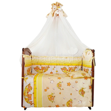 Комплект в кроватку Ангелочки Мишки в гамачке комбинированный из 7 предметов Желтый 0