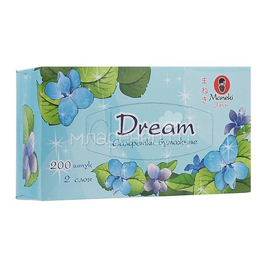 Салфетки бумажные Maneki Dream 2 слоя белые (200 шт в коробке) 2